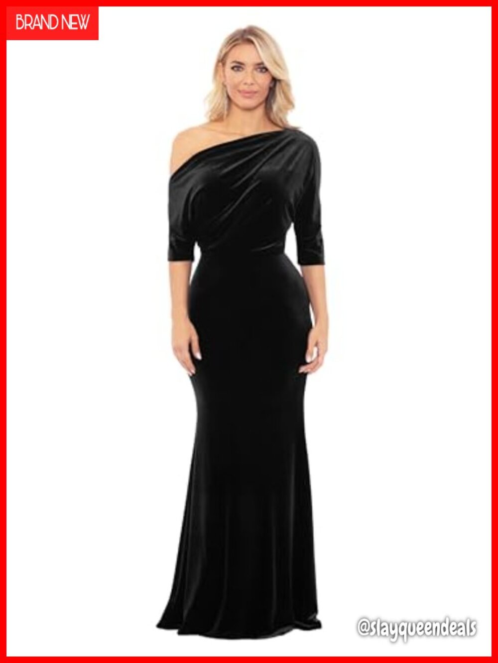 Long Stretch Velvet One Shoulder Asymmetric Sleeve Formal Gown